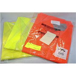 LOT OF 2 YELLOW AND 1 ORANGE SAFETY VESTS