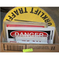 BOX OF ASSORTED WARNING AND DANGER SIGNS