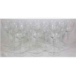 SET OF 12 CRYSTAL ETCHED WINE GLASSES -