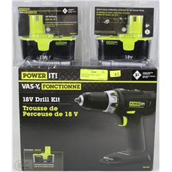 NEW POWER IT 18 VOLT DRILL WITH 3 BATTERIES
