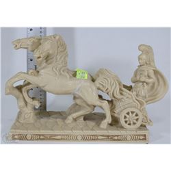 VINTAGE ROMAN CHARIOT & HORSES STATUE FAUX MARBLE