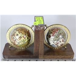 PAIR OF VINTAGE MINI GLOBE BOOK ENDS WITH BRASS