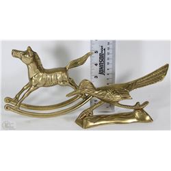 2  BRASS FIGURINES - ROCKING HORSE & ROADRUNNER