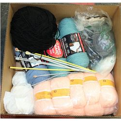 LARGE BOX FULL OF NEW YARN & KNITTING