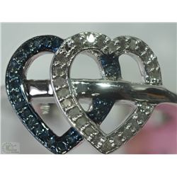 #11-STERLING SILVER DIAMOND DOUBLE HEART RING SZ 7