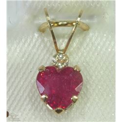 #19-10KT YELLOW GOLD HEART SHAPE RUBY PENDANT