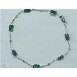 #23-14KT WHITE GOLD EMERALD & DIAMOND BRACELET
