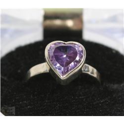 925 SILVER AMYTHYST HEART RING - SIZE 7.5