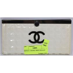 REPLICA  CHANEL WHITE WALLET BLACK LOGO