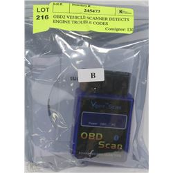 OBD2 VEHICLE SCANNER DETECTS ENGINE TROUBLE CODES