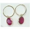 Image 1 : #35-14KT YELLOW GOLD RUBY HOOP STYLE EARRINGS