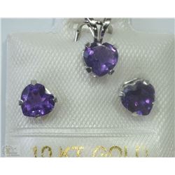 #42-10KT GOLD AMETHYST PENDANT& EARRING SET