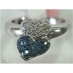 #48-STERLING SILVER DIAMOND DOUBLE HEART RING SZ 7