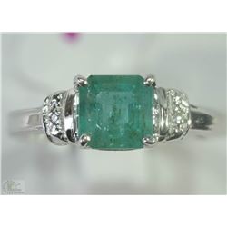 #50-10KT WHITE GOLD EMERALD & DIAMOND RING SZ 7