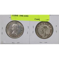 SET OF 2 CANADIAN HALF DOLLAR COINS  1940 AND