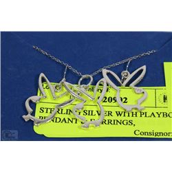 STERLING SILVER WITH PLAYBOY PENDANT & EARRINGS,