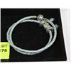 Image 1 : 13" AUTHENTIC PANDORA BLUE LEATHER BRACELET W/