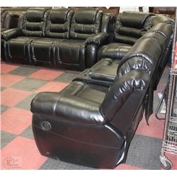LARGE BLACK LEATHERETTE DELUXE RECLINING SECTIONAL