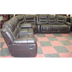 LARGE BROWN LEATHERETTE DELUXE RECLINING SECTIONAL