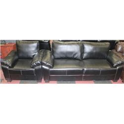 NEW BLACK LEATHERETTE WITH WHITE STITCHING SOFA