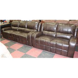 NEW BROWN LEATHERETTE RECLINING SOFA AND LOVE