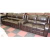 Image 1 : NEW BROWN LEATHERETTE RECLINING SOFA AND LOVE
