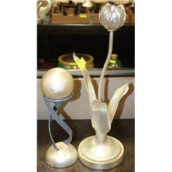 SILVER LEAF ROSE CANDLE HOLDER AND BALL ORNAMENTAL