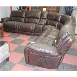 LARGE BROWN LEATHER ELECTRIC RECLINING SECTIONAL