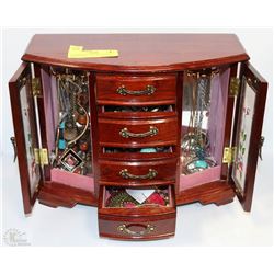 WOOD JEWELLERY BOX W/2 SIDE HANGERS &