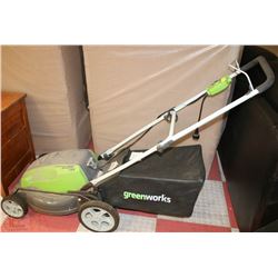 GREEN WORKS LAWNMOWER 120V WITH BAG & SIDE