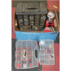 LARGE BOX FULL OF HARDWARE AND BIN