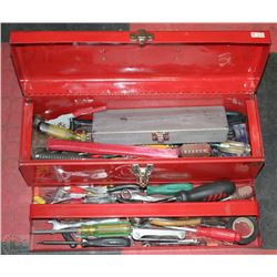 RED METAL TOOL BOX WITH CONTENTS