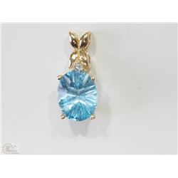 #1-14KT YELLOW GOLD TOPAZ & DIAMOND PENDANT