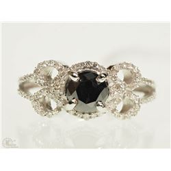 #2-14KT WHITE GOLD BLACK & WHITE DIAMOND RING