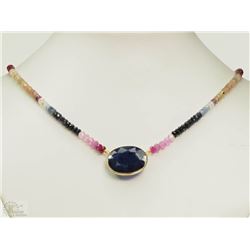 #21-14KT YELLOW GOLD SAPPHIRE & RUBY NECKLACE