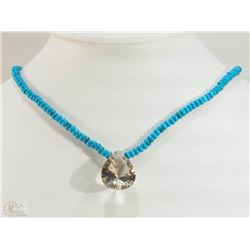 #30-ST SILVER TURQUOISE & SMOKEY QUARTZ NECKLACE