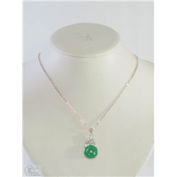 #49-STERLING SILVER CUBIC ZIRCONIA JADE PENDANT