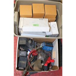 BOX WITH ASSORTED CRAFTSMAN BATTERY CHARGERS AND