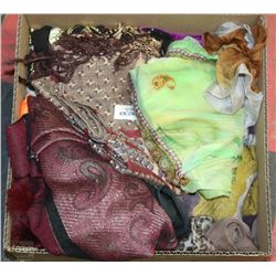 BOX W/11 DECORATIVE SCARVES & 2 BELLY