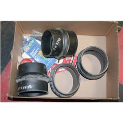 BOX OF LARGE RUBBER PIPE FITTINGS