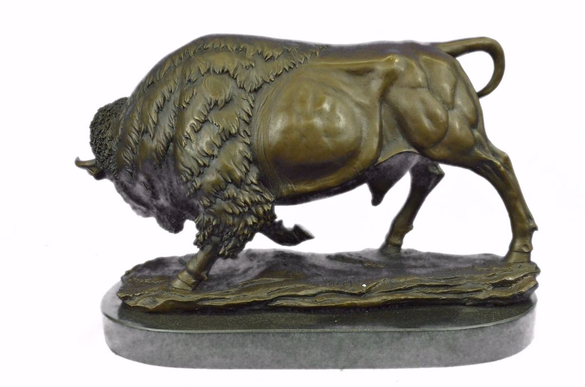 Animal edition American Buffalo Bison Art Deco Sculpture on Marble Base