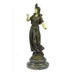 Art Deco Bronze And Faux Bone Turkish Princess Sculpture on Marble Base Decor