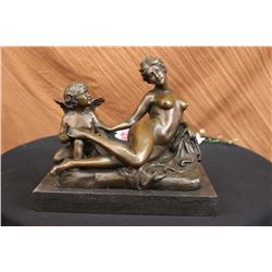 Cupid Comforting Aphrodite Bronze Sculpture After Louis Gossin on marble base