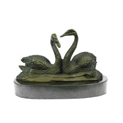 Two Beautiful Swans Bronze Sculpture on marble base Statue