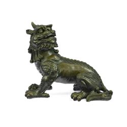 Chinese Asian Foo Dog Shishi Temple Guardian Bronze Sculpture