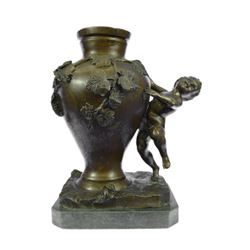 Bronze Cherub Vase Figurine Décor