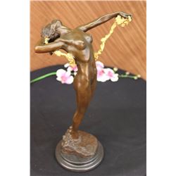 Wine Nude Women Bronze Sculpture With A Marble Base Figurine