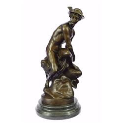 Mercury Bronze Statue On Marble Base Sculpture