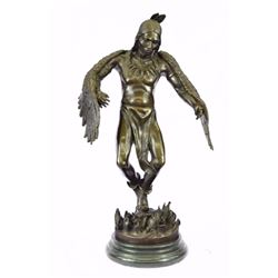 Indian Native American Warrior Bronze Statue on Marble base Sculpture