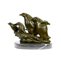 Penguin Family Bronze Sculpture on marble base Statue